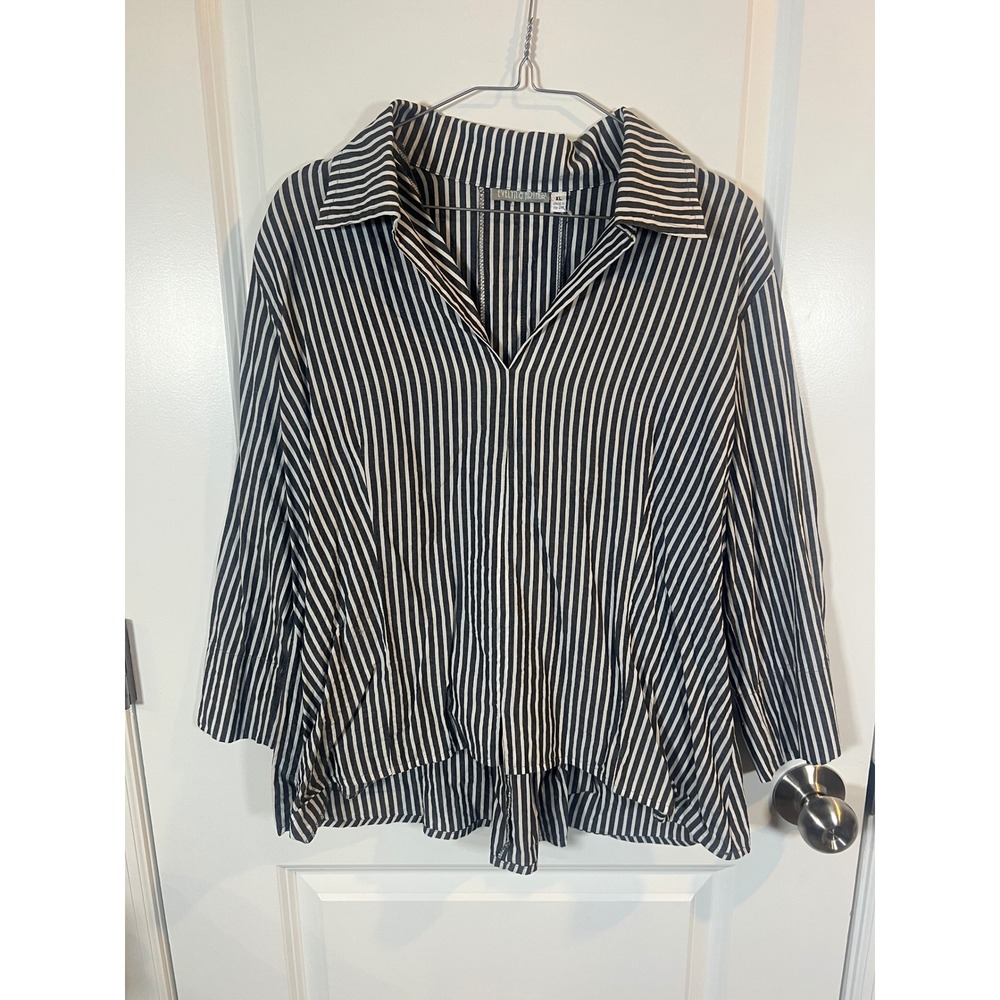 Evelyn & Arthur Womens Blouse 100% Cotton Striped Navy White‎ XL
